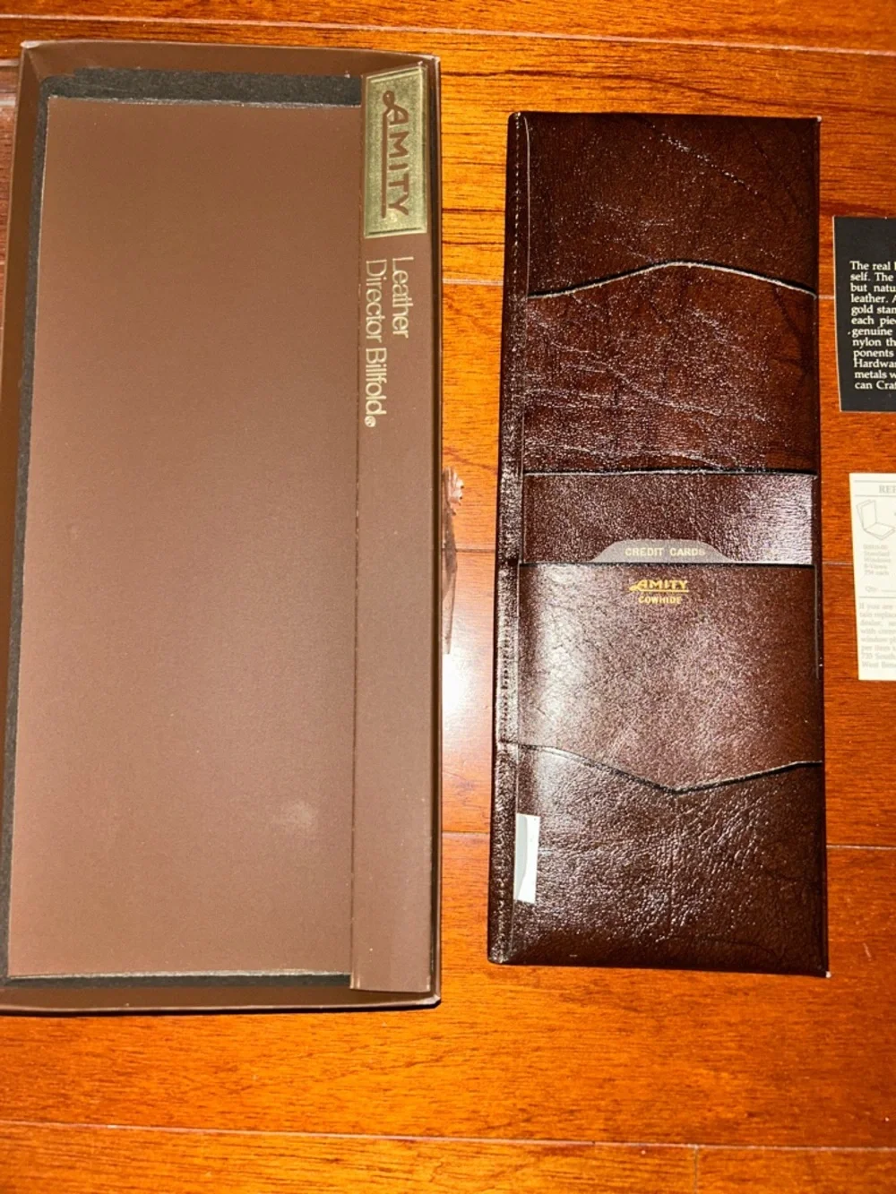 Vintage Amity Genuine Leather Director Billfold Wallet Brown Made in USA Mens